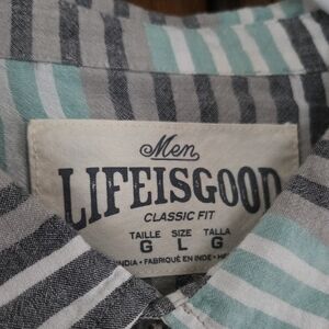 Life Is Good Teal and Gray Striped Shirt Button Down